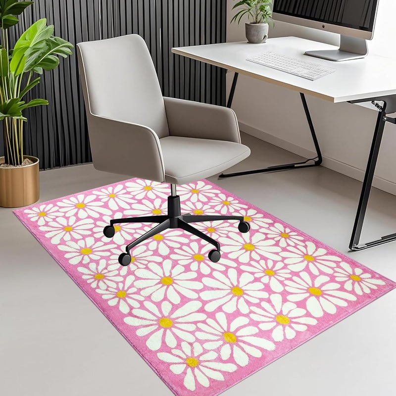 SHIYUE Office Chair Mat for Hardwood/Tile Floor Carpet, 48"x60" Computer Desk for Rolling Chairs Protector Gaming Non Slip Under TPR Backing Rug(Pink Floral) - Image 1